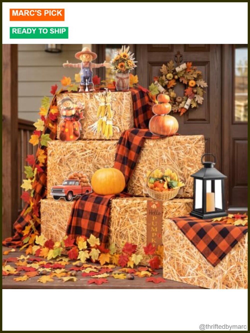Fall Harvest Hay Bale Box Decorations Kit 40 Pcs Thanksgiving Farmhouse